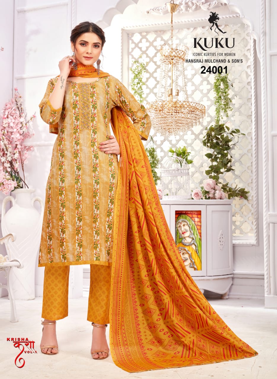 Krisha By Kuku 24001-24008 Readymade Cotton Salwar Suits Catalog